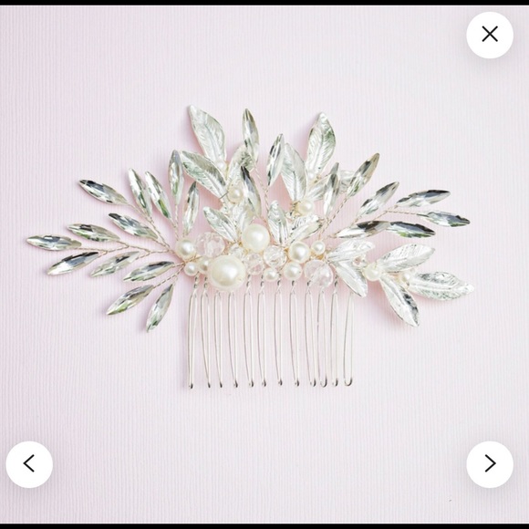 Bridal hairpiece hair comb - special occasion - pearls, crystals, silver leaves - Picture 5 of 5